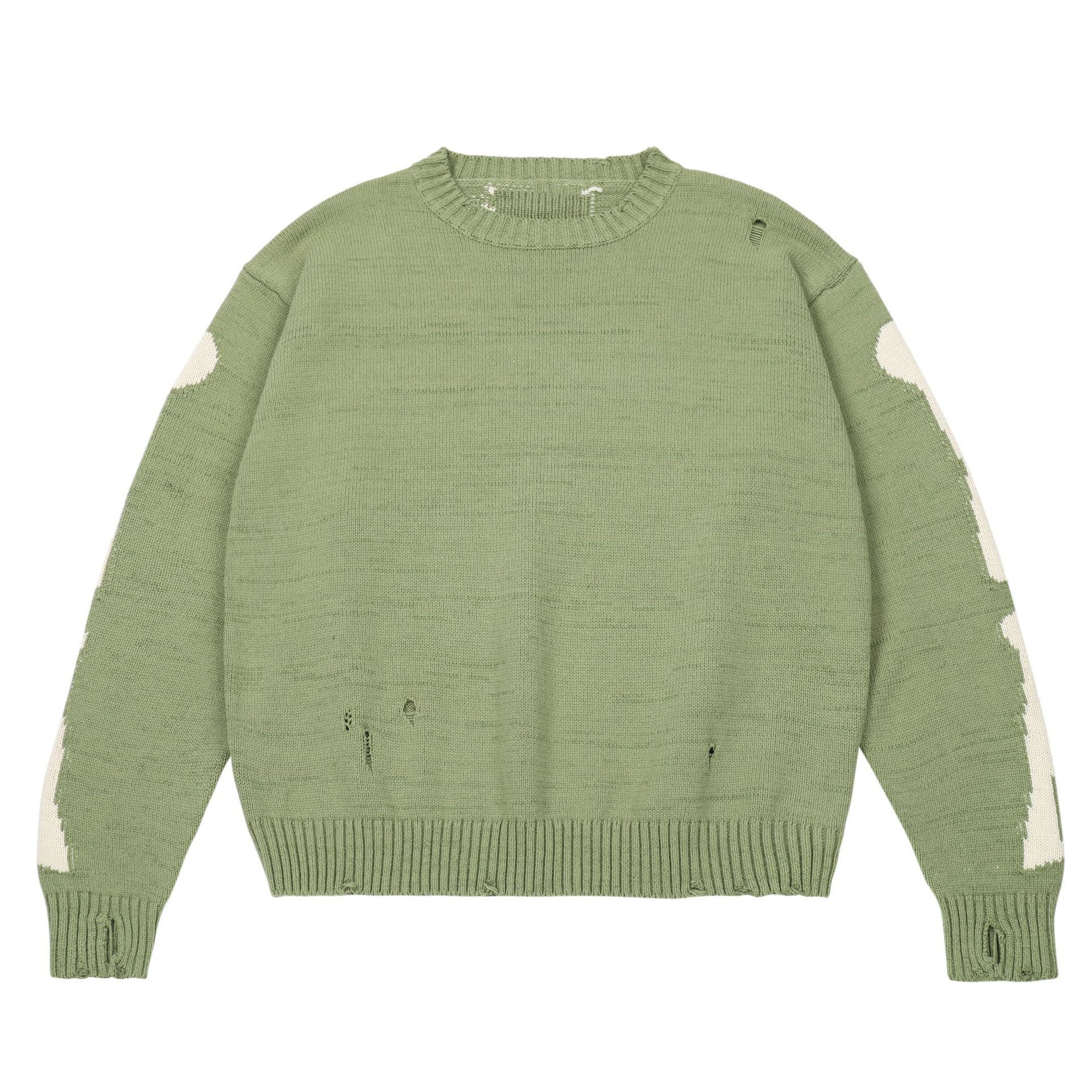 Hip Hop Street Laza Csontváz Jacquard Kötött Hosszú Ujjú Pulóver Férfi és Női Piercing_voghion.com