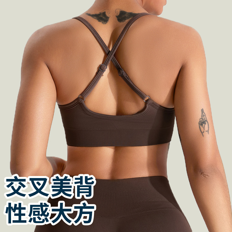 Sujetador de yoga desnudo de alta resistencia europeo y americano empuja hacia arriba a prueba de golpes de espalda deportiva ropa de entrenamiento de secado rápido