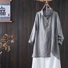 不规则文艺纯色棉麻长袖衬衫中长款新款宽松显瘦防晒休闲衬衣女装