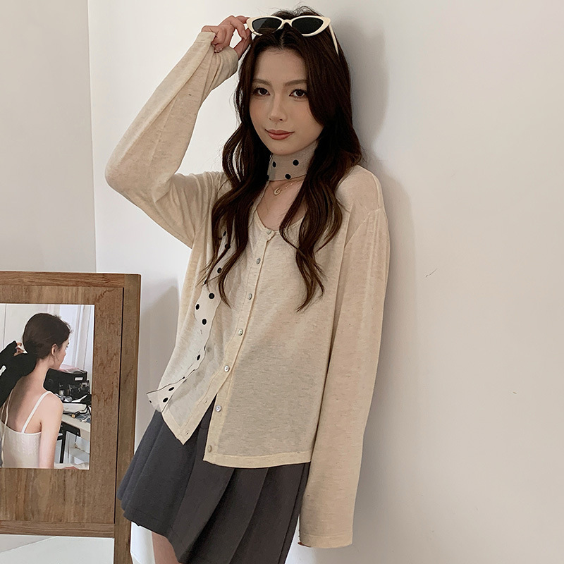 Sen Island Acetate Linen Knit Cardigan for Women, Tencel Simple Skin-Friendly Button-Up Top, Textured Versatile Thin Jacket