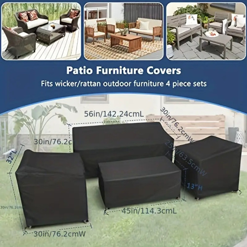 4-piece Patio Furniture Set Heavy-duty Waterproof Outdoor Furniture Set with Wicker Windproof Black Belt Loops and Drawstrings