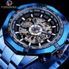 New Forsining European and American style men's fashion casual hollow blue electroplating automatic mechanical watch
