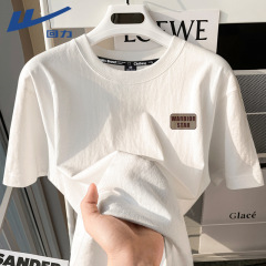 プルバックホワイトコットン半袖Tシャツメンズ2025新作夏ルーズ半袖メンズボトリングシャツトップス
