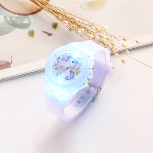 Children's watch kindergarten little girl electronic watch toy watch rainbow light-up little princess internet celebrity shiny watch