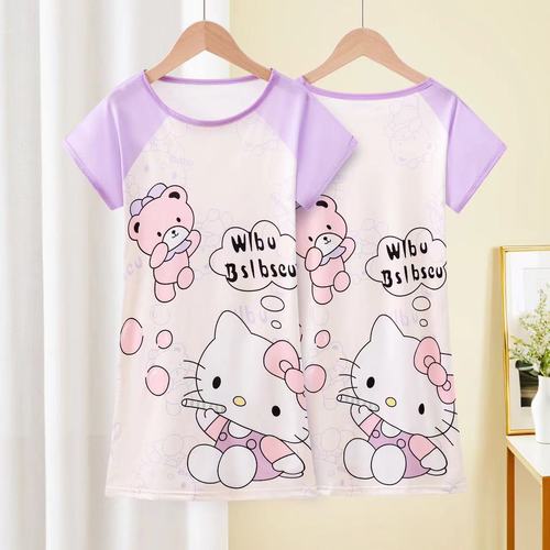 Girls' Summer Sleep Dress 2025 Short Sleeve Children's Pajamas Little Girl Summer Big Kid Stylish Homecoming Outwear