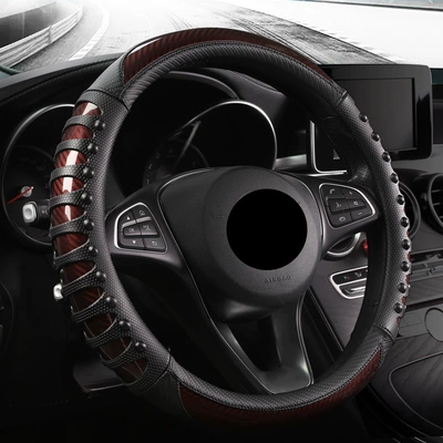 leather nails non-slip wear-resistant massage | Steering wheel cover - coffee-color-38cm