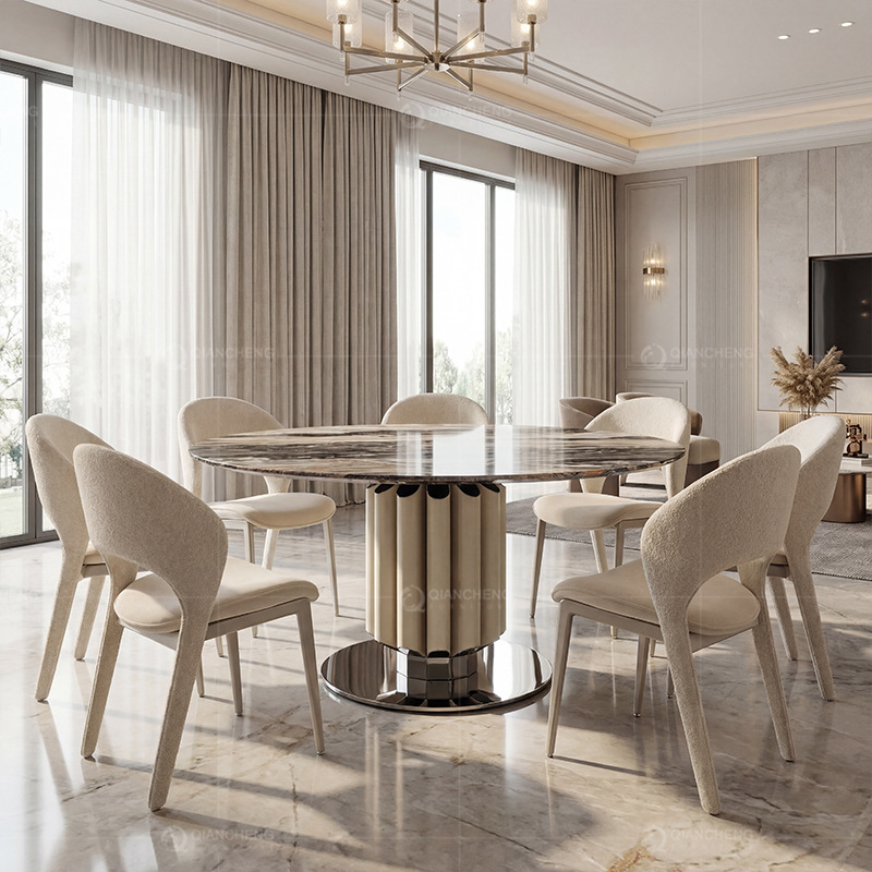 Italian Accessible Luxury Dining Table and Chairs Classy Designer Round Dining Table Round Table Marble Round Dining Table Set
