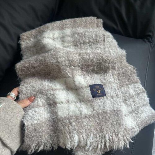 Soft and Gentle Cream Cardigan Color Scarf for Men and Women, Soft Plush Teddy Wool Blended Plaid Warm Thick Winter Shawl