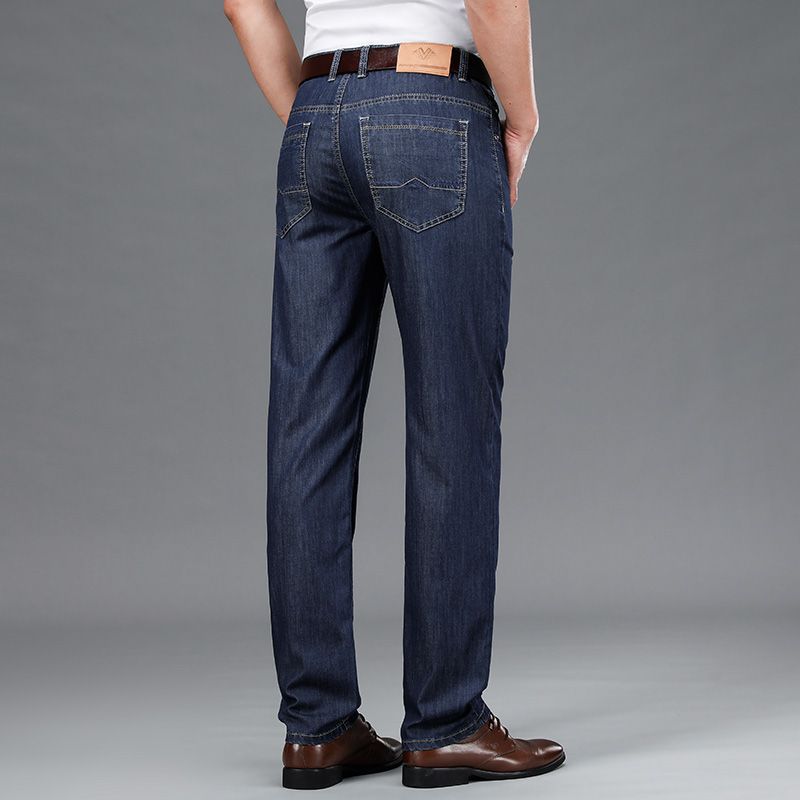 Tencel Jeans Men's Thin Loose Straight 2025 New Casual Trousers Middle-aged Men's Business Long Trousers