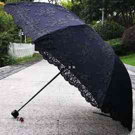 W9R米白色黑色复古典蕾丝刺绣花黑胶防紫外线太阳伞晴雨伞奢华