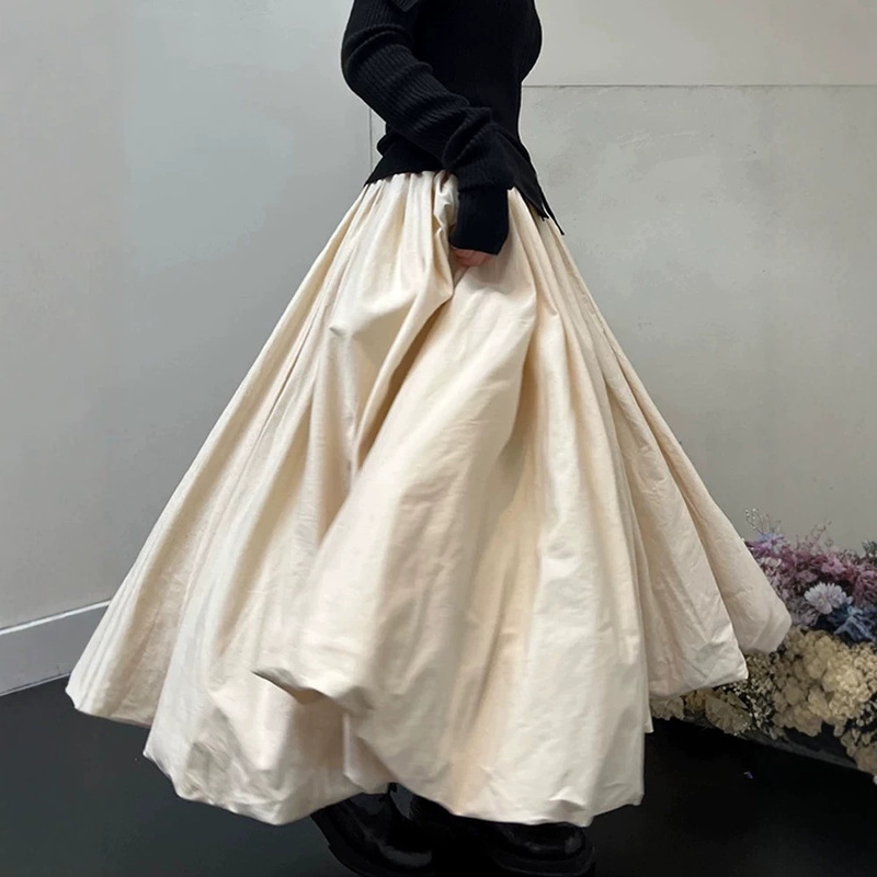 Cross-Border Foreign Trade Style 2026 Spring and Autumn Women's High-Waisted Slimming Mid-Length Cloud Skirt Niche Design Puffy Skirt