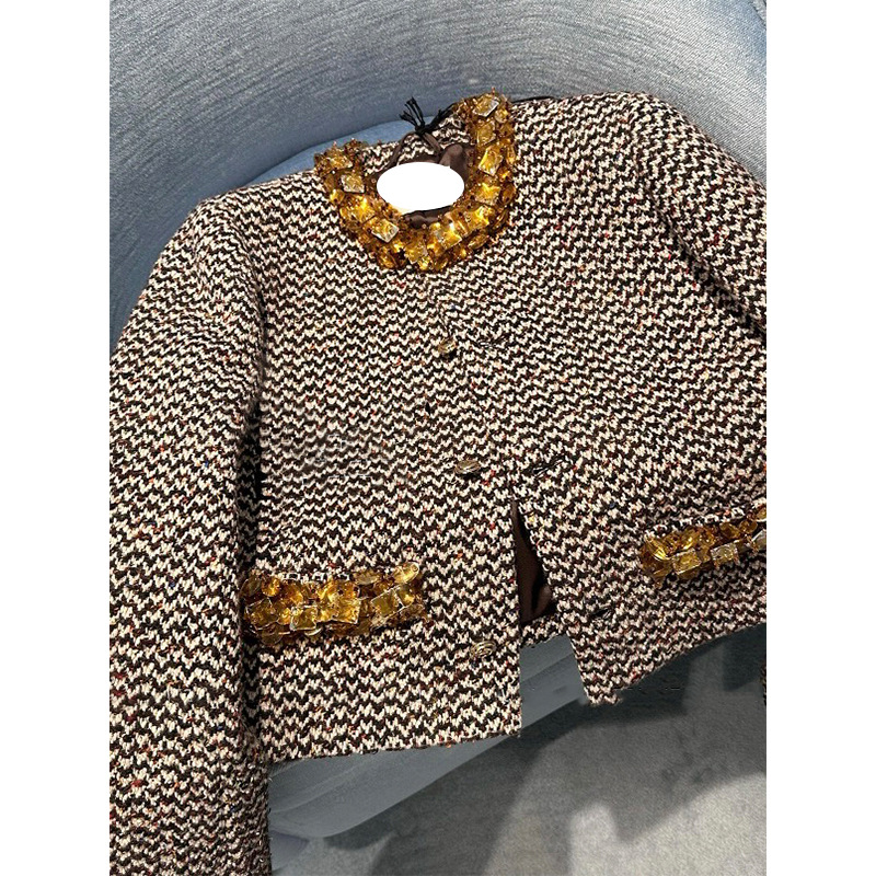 Abbigliamento da donna Completo gonna in tweed tempestato di diamanti per donna, completo alla moda in due pezzi_voghion.com