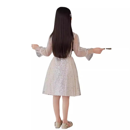 Children's Dress Little Girl 2024 Spring New Long Sleeve Trendy Daily Piano Performance Dress High-end Women's Skirt