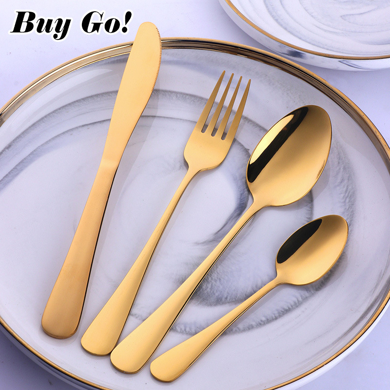 批发跨境1010不锈钢餐具刀叉勺子 镀钛金色西餐牛排刀叉套装Logo