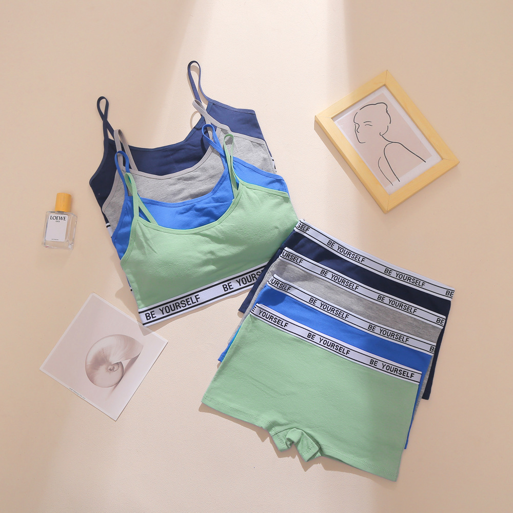 Sujetador de desarrollo para niñas, bragas, camisola cómoda de algodón sin anillo de acero, traje de ropa interior para niños de mediana edad 10-12