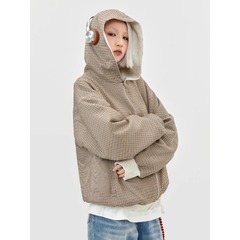 重いポンドのアメリカの両面は千鳥の格子を着て帽子のオーバーの男の春と秋の野球の服のジャケットの上着のファスナーの衛衣を着ます。