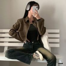 韩国chic2025秋季复古帅气翻领拉链式宽松百搭长袖短款夹克外套女