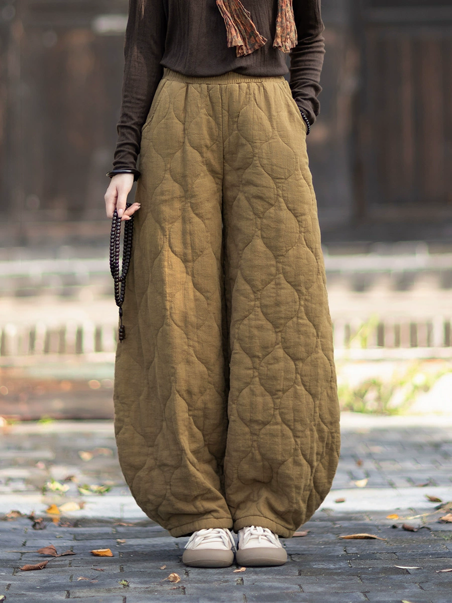 Winter genuine retro keep warm trousers, quilted flashlight, increased thickness