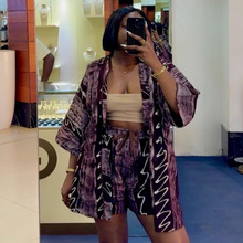 欧美大码女装休闲套装印花开衫衬衣非洲百搭短裤时尚洋气两件套女