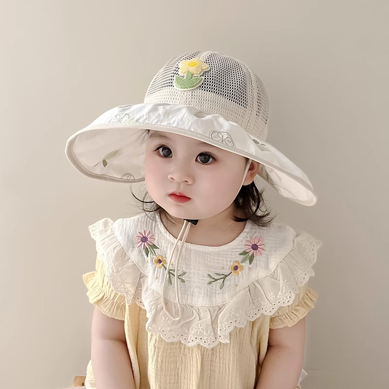 Sombrero de sombra para bebé Sombrero de pescador para bebés de primavera y verano Sombrero grande para niños y niñas de verano Sombrero de protección solar de malla Alero grande