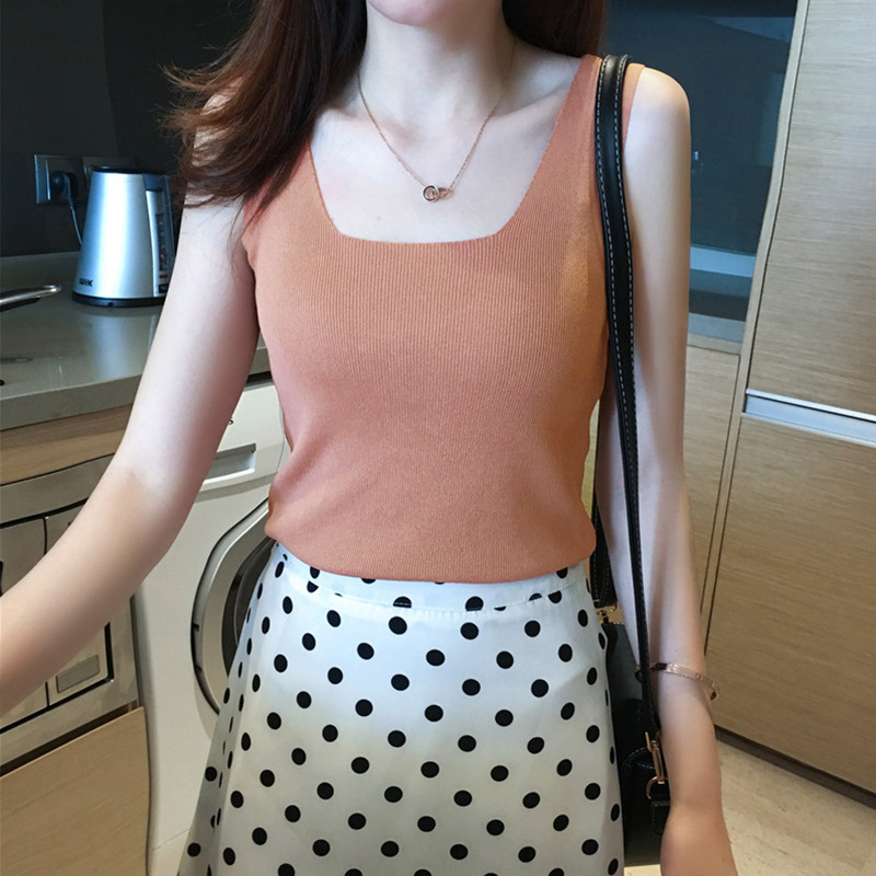 Sexy knitted summer short black base top with cups sleevless
