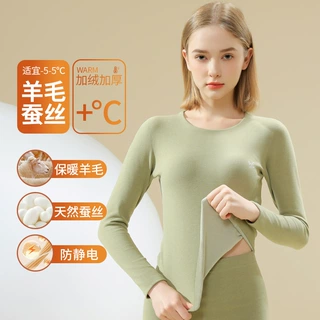 猫人德绒保暖内衣套装女羊毛蚕丝加绒无痕美体修身冬季秋衣入仓