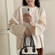 秋冬圆领针织衫韩版经典简约慵懒风宽松软糯休闲纯色女装大码毛衣