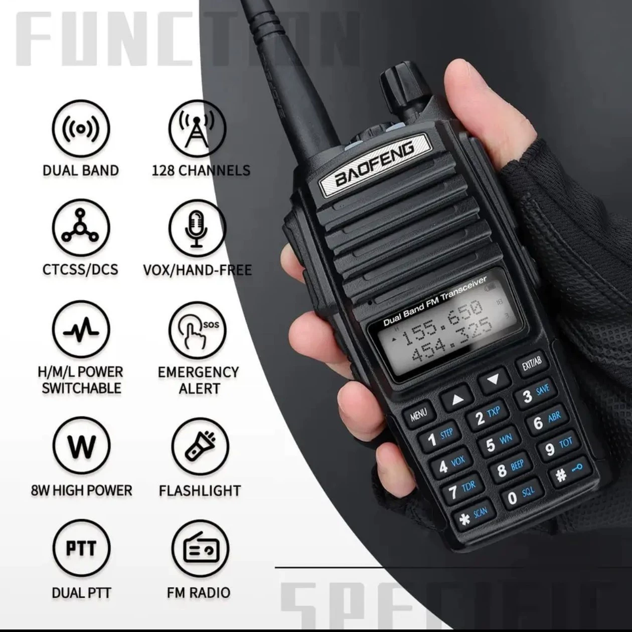 Портативная рация Baofeng UV-82, двухдиапазонная 5W/8W, двойной PTT, варианты длинной батареи
