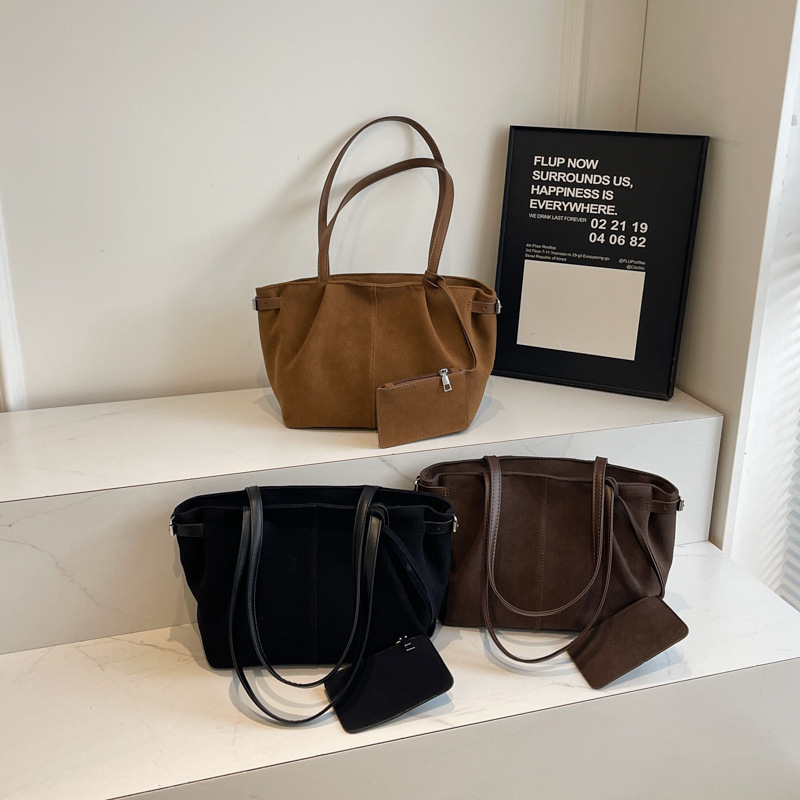Cross-Border Korean Style Niche Large Capacity Tote Bag For Women 2026 New Season Suede Casual Commuter Handbag Shoulder Bag - Thumbnail 4