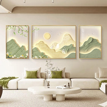 日照金山客厅装饰画奶油风福禄沙发背景墙挂画大气山水画三联壁画