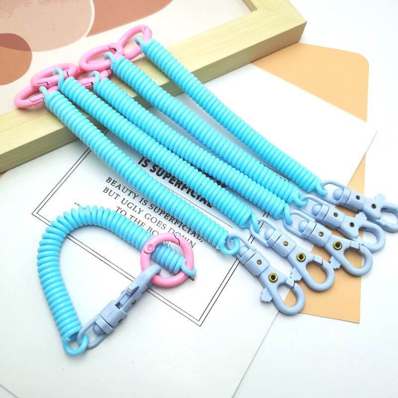 Color telephone line plastic spring buckle retractable chips anti-lost elastic key chain retractable ring EVA key chain