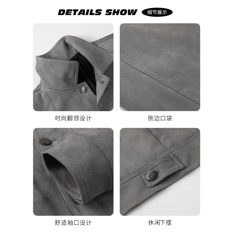 Men's Jacket Spring and Autumn 2023 New Casual Top Autumn Fashion Lapel Suede Autumn Jacket Solid Color Shirt