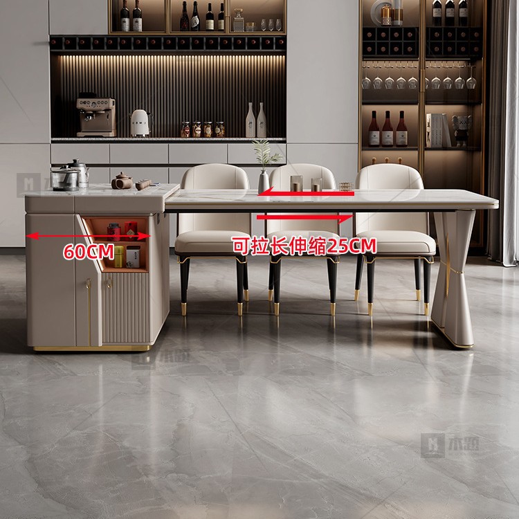 Mesa de mesa móvil, mesa de mesa de isla retráctil, mesa de comedor integrada, mesa de té de placa de roca para el hogar, mesa de comedor y silla de negociación moderna y sencilla