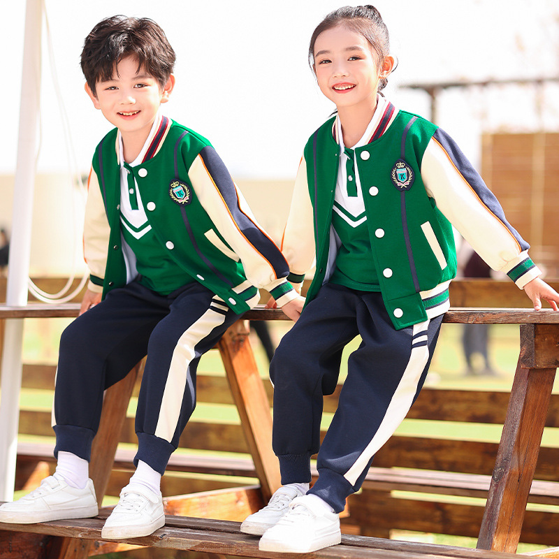 School uniform set for primary school students, spring and autumn suit, kindergarten children's baseball uniform, sports uniform, college style, three-piece set