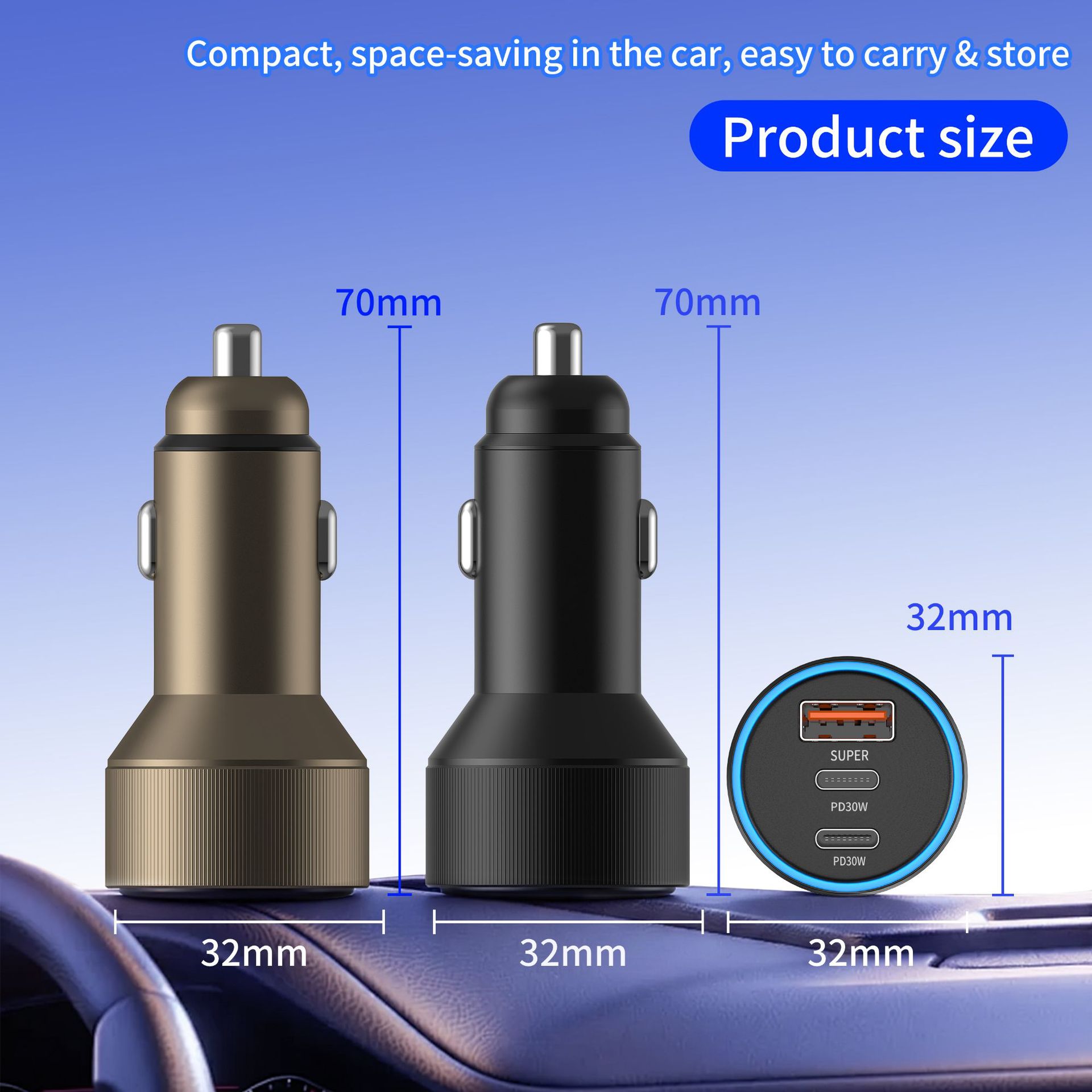 85W Aluminum Alloy Car Charger USB+Dual PD Multi-port Smart Cigarette Lighter One-to-Three Mobile Phone Fast Charging Car Charger