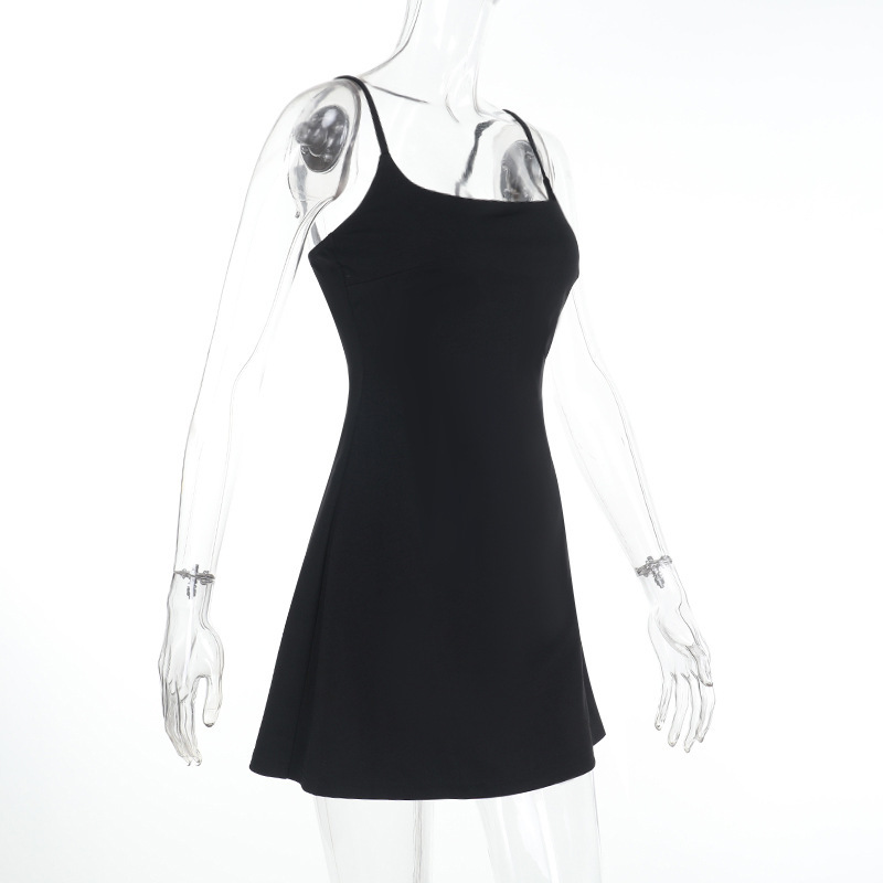Summer Suspender Sexy Square Neck Lace Trim Slim Fit Slit Sexy Dress