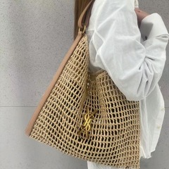 2025新型海辺休暇大容量草編みバッグ女性ファッションラフィービーチバッグ透かし彫り編みバッグ