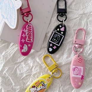Original Retro Y2K Oval Kitty Keychain Girl Heart Pendant Cartoon Bag Pendant Jewelry Student