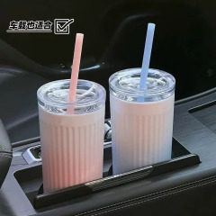 スターダッドフライドポテトカップ 304 ステンレス鋼ストローカップ垂直ストリップグラデーションダブルカバーコーヒーカップポータブル断熱カップ