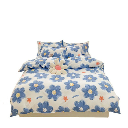 Lemon Fresh Aloe Cotton Soft Flannel Quilt Set for Dormitory Three-Piece Gift Set Bed Sheet and Duvet Cover Bedding Wholesale
