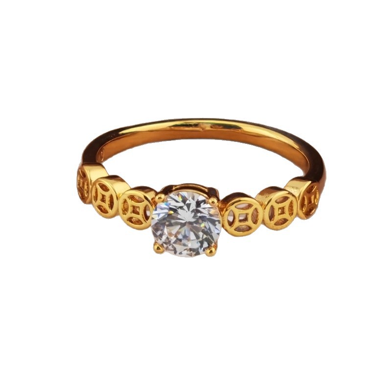 Xuping imitación de oro lujoso temperamento ligero anillo de plata de cobre incrustado de zircon simple aleación de cobre chapado 24k anillo de boda para mujeres