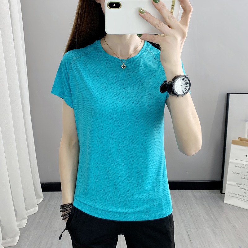 Camiseta de secado rápido al aire libre sensación de hielo de verano de mujeres yoga elástico sudor de manga corta ropa de secado rápido camiseta de carreras