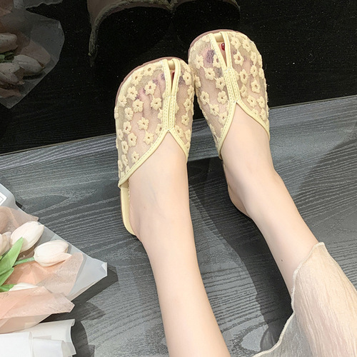 Mesh breathable toe thong sandals for women summer outdoor  new soft bottom casual half thong lazy people with skirt flip flops 