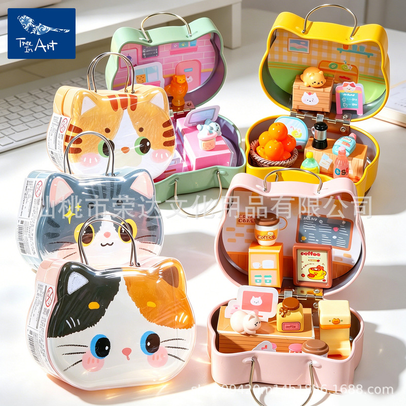 Qingyifang Adventure Town Dollhouse DIY Miniature Cat Box Cute Figurines Children's Handmade Adorable Pet Toys Qingyifang Adventure Town Dollhouse DIY Miniature Cat Box Cute Figurines Children's Handmade Adorable Pet Toys