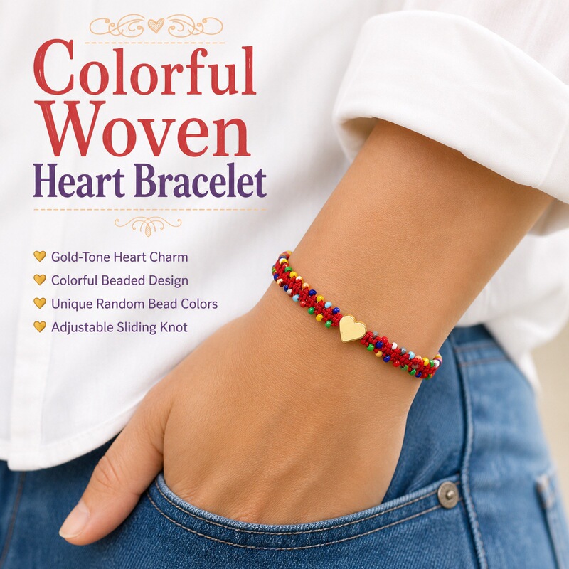 Heart-shaped color-blocked woven red string bracelet with metal elements, ethnic style, mixed materials, individually packaged accessory Heart-shaped color-blocked woven red string bracelet with metal elements, ethnic style, mixed materials, individually packaged accessory