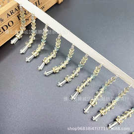 厂家现货织带手工钉珠浅黄色水晶珠流苏花边 婚纱秀禾服花边辅料