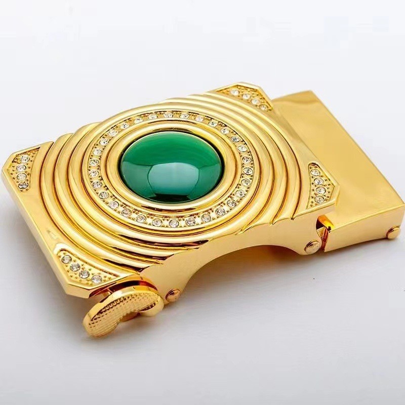 Automatic Nephrite Jade Belt Buckle with 3.5MM Water Diamond Embellishment, Single-Sided Pants Belt Buckle, Live Stream Supply Source