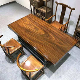 巴花茶桌胡桃木办公桌奥坎餐桌大板茶桌花梨木实木大板原木大板桌