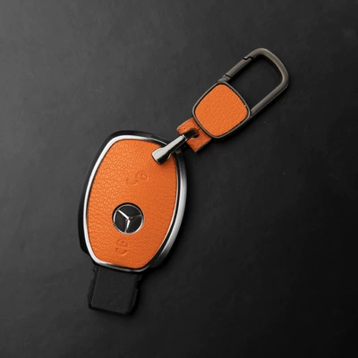 Car key bag: Slc, V-Class, Gla, Glc, Gle, Glk. - mercedes-benz-c-class-2-button-key-fob-case-square-buckle-emma-orange