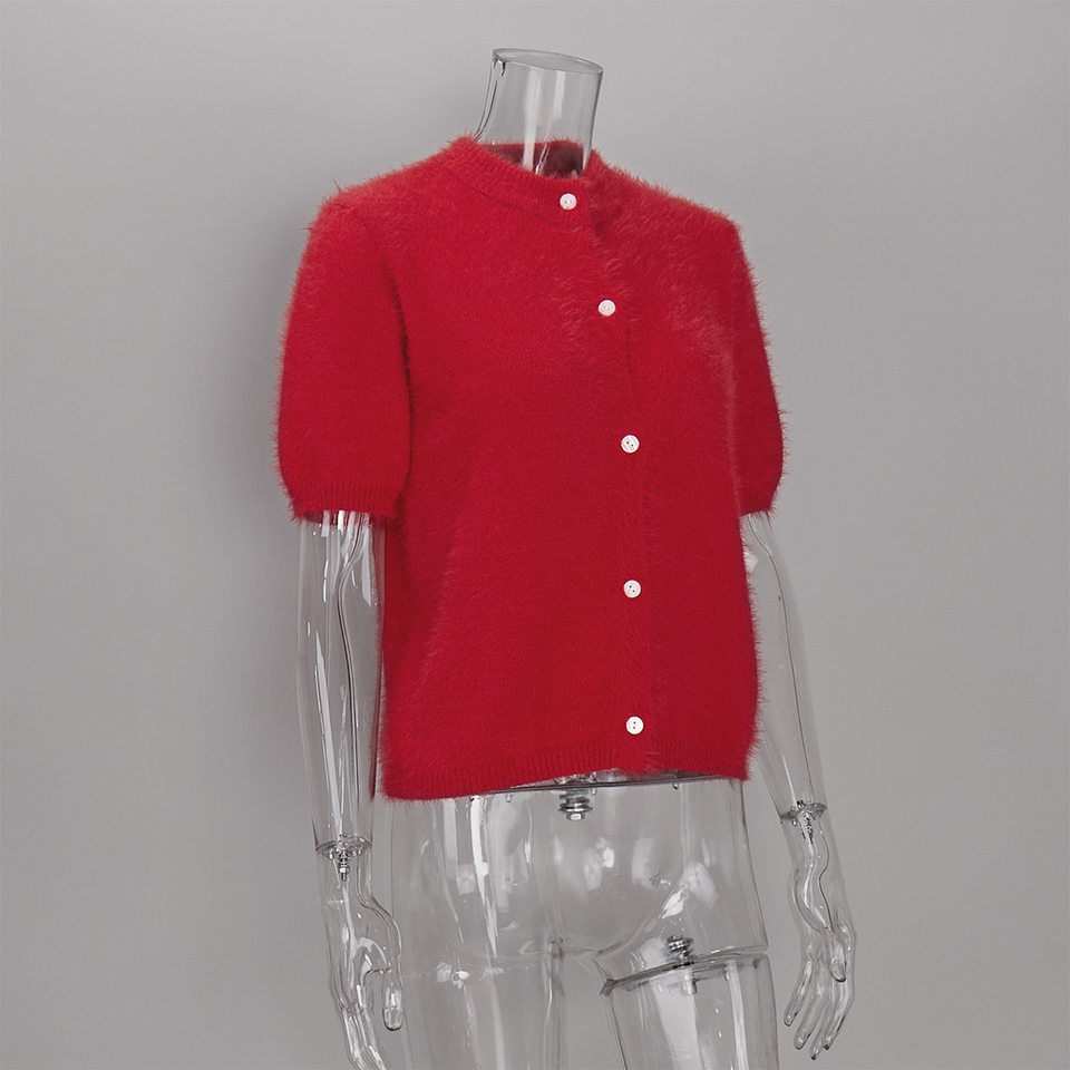 Áo cardigan dệt kim tay ngắn cổ bán cao ôm dáng phong cách retro — Màu hồng, Màu hồng cánh sen, Màu trắng, Màu tím chi tiết 72